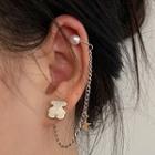 Bear Stud Earring With Ear Cuff 1 Pc - Silver - One Size