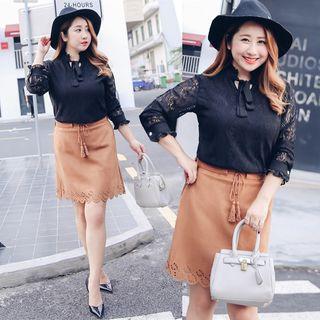 Tie Neck Long Sleeve Lace Blouse