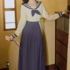 Set: Sailor Collar Blouse + Maxi A-line Skirt
