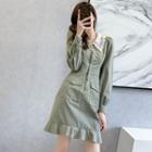 Long-sleeve Lace Collared Cargo Shift Dress