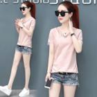 Short-sleeve Sequined V-neck T-shirt