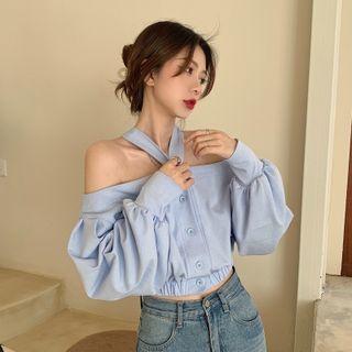 Halter Cold-shoulder Blouse