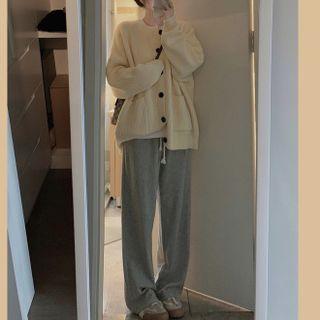 Plain Cardigan / Wide-leg Sweatpants / Set