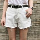 Fray-hem Cotton Shorts With Belt