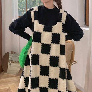 Checker Print Overall Dress