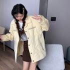 Flower Embroidered Jacket Flower Embroidery - Light Yellow - One Size