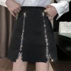 High Waist Zip-up Mini A-line Skirt