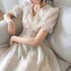 Dotted Organza Short-sleeve Mini A-line Dress