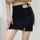 High Waist Cut-out Split Plain Mini Skirt