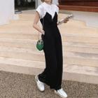 Short-sleeve Two-tone Jumpsuit