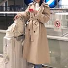 Detachable-hood Double-breasted Trench Coat With Sash