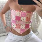 Floral Print Paneled Tube Top Pink - One Size