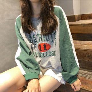 Color-block Lettering Printed Crewneck Pullover