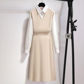 Set: Plain Shirt + Sweater Vest + Skirt