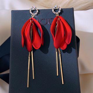 Rhinestone Hoop Petal Fringed Earring 1 Pair - Red - One Size