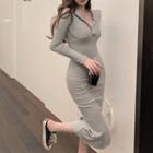 V-neck Hooded Dress Gray - One Size
