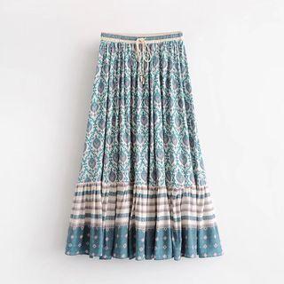Drawstring Patterned Midi Skirt