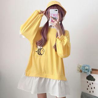 Mock Two Piece Bee Printed Dress Yellow - One Size