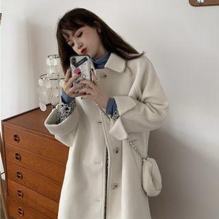 Long-sleeve Single-breasted Fleece Coat