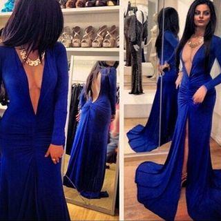 Deep V-neck Evening Gown