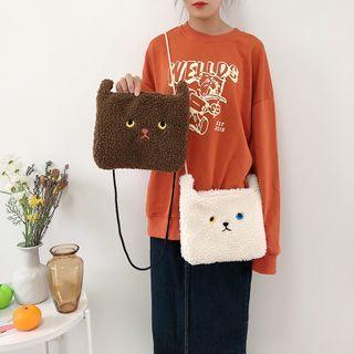 Cat Embroidered Fleece Crossbody Bag