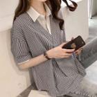 Mock Two-piece Striped Elbow-sleeve Blouse