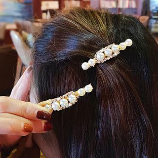 Faux Pearl Hair Clip No.1 - Oval Pearl Duckbill Clip - One Size