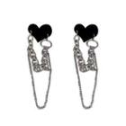 Heart Chained Alloy Dangle Earring 01 - 1 Pair - Silver & Black - One Size