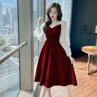 Long-sleeve Velvet Mini A-line Cocktail Dress