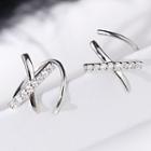 Rhinestone Cross Hoop Earring 1 Pair - With Ear Nuts - One Size