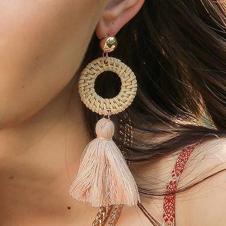 Rattan Hoop Tassel Dangle Earring