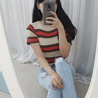 Petite Size Stripe Slim-fit Rib-knit Top