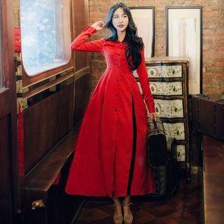 Long-sleeve Contrast-trim Maxi Dress