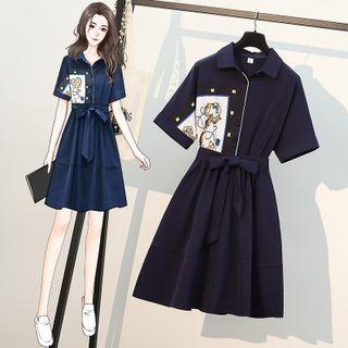 Short-sleeve Print Panel Mini Dress