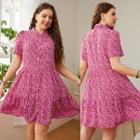 Plus Size Short-sleeve Collar Floral A-line Dress