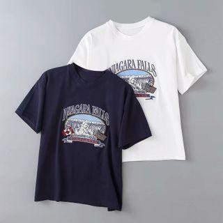 Short-sleeve Waterfall Embroidered T-shirt