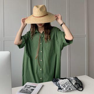Short-sleeve Plain Loose-fit Shirtdress