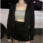Plain Hooded Jacket / Cropped Camisole Top / Slim-fit Skirt