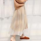 Sheer Overlay Velvet A-line Midi Skirt