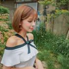 Beribboned Off-shoulder Halter Top