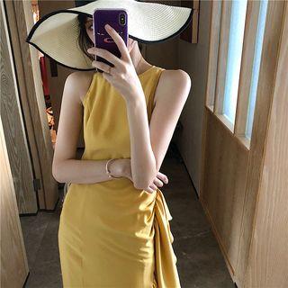 Sleeveless Ruffle-hem Midi Sheath Dress