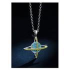 Planet Rhinestone Pendant Stainless Steel Necklace Silver - One Size