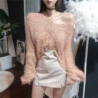 Fluffy Lantern-sleeve Oversize Knit Top