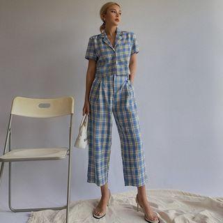High-waist Checker Chiffon Pants