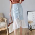 Mesh Hem Buttoned Denim Skirt