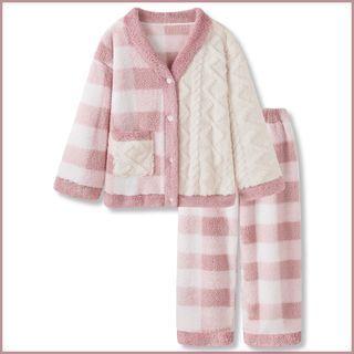 Color Block Plaid Coral Fleece Loungewear / Set