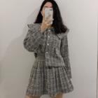 Button Jacket / Pleated A-line Skirt