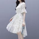 Flared-cuff Printed A-line Dress