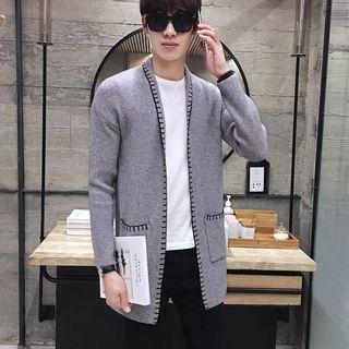 Contrast Stitching Long Cardigan