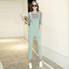 Set: Long-sleeve Striped Top + Pocket-accent Jumper Pants